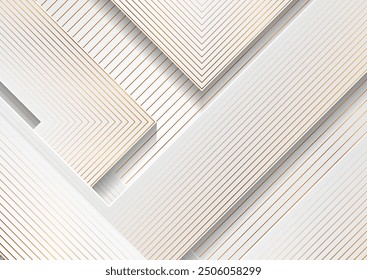 Grauer geometrisch gestreifter abstrakter Hintergrund mit goldenen Linien. Vektordesign