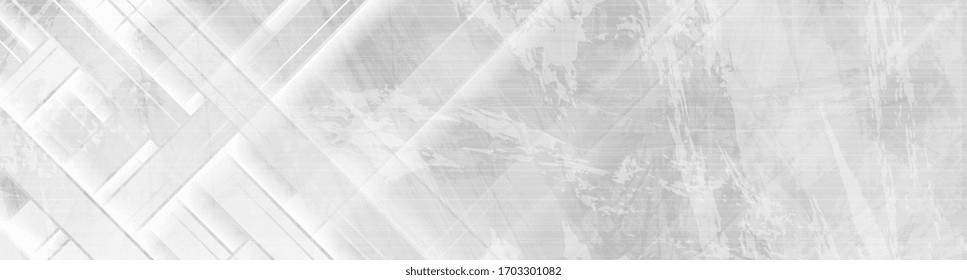 Grey geometric stripes abstract tech grunge banner design. Vector background