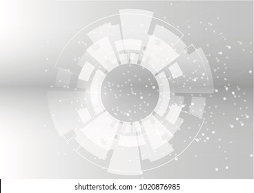Grey geometric technology background with gear shape. Vector abstract graphic design.Abstract futuristic communication 