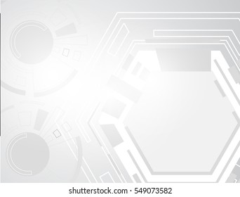 Grey geometric technology background with gear shape. Vector abstract graphic design