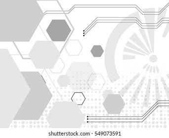 Grey geometric technology background with gear shape. Vector abstract graphic design