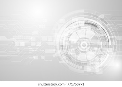 Grey geometric technology background with gear shape. Vector abstract graphic design