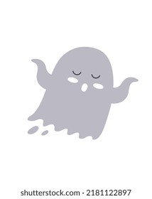 Grey Ghost Icon. Halloween Social Media Sticker. Monster And Demon, Fictional Character, Graphic Elements For Website. International Autumn Holiday Of Horror And Fear. Cartoon Flat Vector Illustration