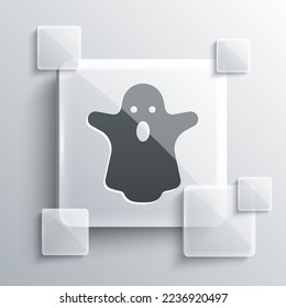 Grey Ghost icon isolated on grey background. Happy Halloween party. Square glass panels. Vector