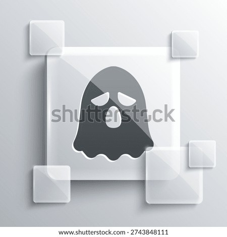 Grey Ghost icon isolated on grey background. Happy Halloween party. Square glass panels. Vector