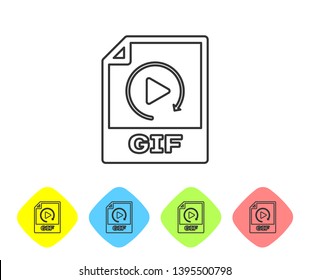 Grey GIF file document icon. Download gif button line icon isolated on white background. GIF file symbol. Set icon in color rhombus buttons. Vector Illustration