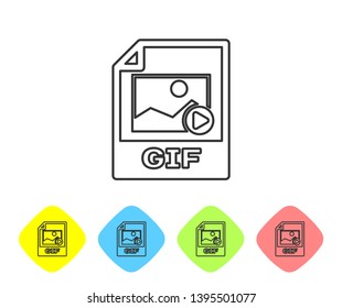 Grey GIF file document icon. Download gif button line icon isolated on white background. GIF file symbol. Set icon in color rhombus buttons. Vector Illustration