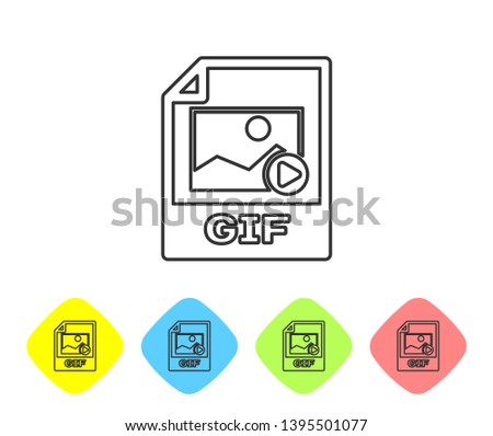 Grey GIF file document icon. Download gif button line icon isolated on white background. GIF file symbol. Set icon in color rhombus buttons. Vector Illustration
