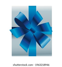 grey gift with blue bow