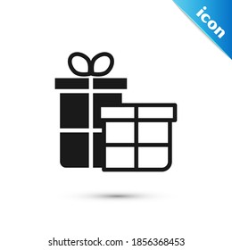 Grey Gift box icon isolated on white background. Merry Christmas and Happy New Year.  Vector