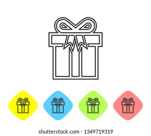 Grey Gift box line icon isolated on white background. Set icon in color rhombus buttons. Vector Illustration