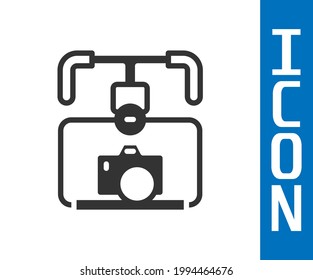 Grey Gimbal stabilizer with DSLR camera icon isolated on white background.  Vector