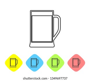 Grey Glass of beer line icon isolated on white background. Set icon in color rhombus buttons. Vector Illustration