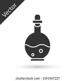 Grey Glass bottle with magic elixir icon isolated on white background. Computer game asset.  Vector Illustration