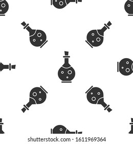 Grey Glass bottle with magic elixir icon isolated seamless pattern on white background. Computer game asset.  Vector Illustration