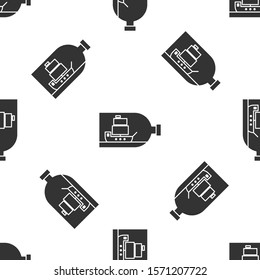 Grey Glass bottle with ship inside icon isolated seamless pattern on white background. Miniature model of marine vessel. Hobby and sea theme.  Vector Illustration