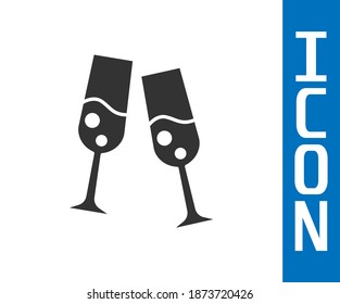 Grey Glass of champagne icon isolated on white background. Merry Christmas and Happy New Year.  Vector