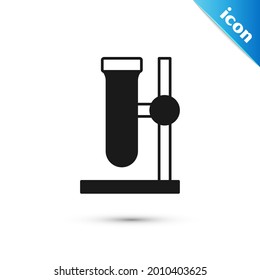 Grey Glass test tube flask on stand icon isolated on white background. Laboratory equipment.  Vector