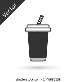 Grey Glass with water icon isolated on white background. Soda drink glass with drinking straw. Fresh cold beverage symbol. Vector Illustration