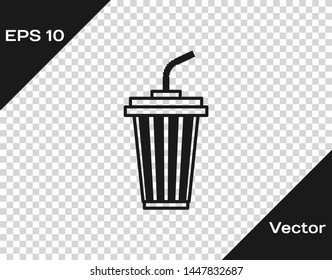 Grey Glass with water icon isolated on transparent background. Soda drink glass with drinking straw. Fresh cold beverage symbol. Vector Illustration