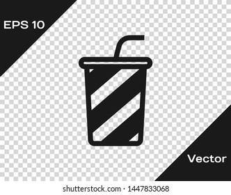 Grey Glass with water icon isolated on transparent background. Soda drink glass with drinking straw. Fresh cold beverage symbol. Vector Illustration