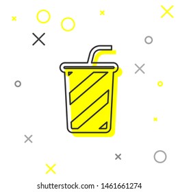 Grey Glass with water line icon isolated on white background. Soda drink glass with drinking straw. Fresh cold beverage symbol. Vector Illustration