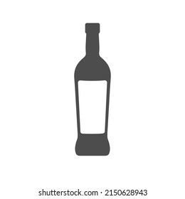 Grey glass wine bottle with label icon isolated on white background. Vector illustration.