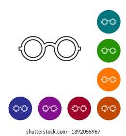 Grey Glasses line icon isolated on white background. Eyeglass frame symbol. Set icon in color circle buttons. Vector Illustration