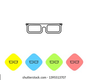 Grey Glasses line icon isolated on white background. Eyeglass frame symbol. Set icon in color rhombus buttons. Vector Illustration