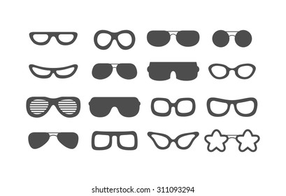 Grey glasses silhouette set. Isolated on white background. Vector illustration.