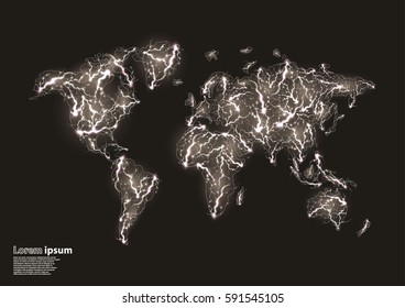 Grey glittering image of a planet Earth formed by lightnings. Vector illustration