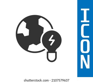 Grey Global energy power planet with bulb icon isolated on white background. Ecology concept and environmental.  Vector