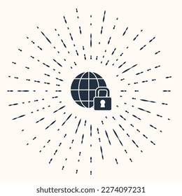 Bloqueo global gris - icono de globo cerrado aislado en fondo beige. Resumen de puntos aleatorios de círculo. Vector