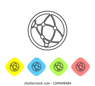 Grey Global technology or social network line icon isolated on white background. Set icon in color rhombus buttons. Vector Illustration