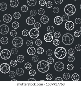 Grey Global technology or social network icon isolated seamless pattern on black background.  Vector Illustration
