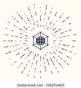 Tecnología global gris o icono de red social aislado en un fondo beige. Resumen de puntos aleatorios de círculo. Vector