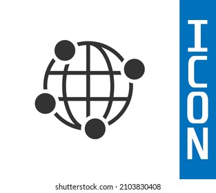 Tecnología global gris o icono de red social aislado en fondo blanco.  Vector