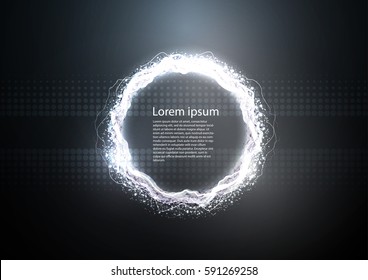 Grey gloss Party Poster abstract layout with a circle, surrounded by flickering flare particle luxurious pattern. Vector illustration. Wavy transparent circles