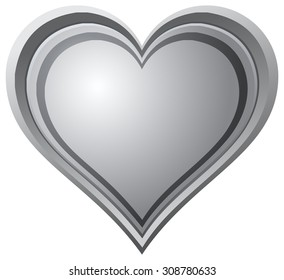 Grey Glossy Heart Vector Illustration. 