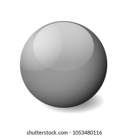 Grey glossy sphere, ball or orb. 3D vector object with dropped shadow on white background.