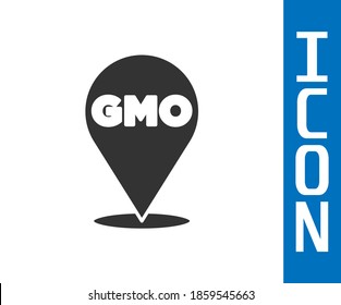 Grey GMO icon isolated on white background. Genetically modified organism acronym. Dna food modification.  Vector