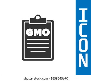 Grey GMO icon isolated on white background. Genetically modified organism acronym. Dna food modification.  Vector