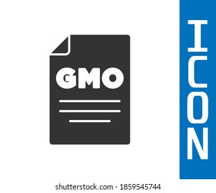 Icono de GMO gris aislado en fondo blanco. Acrónimo de organismo modificado genéticamente. Modificación del alimento del adn.  Vector