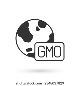 Grey GMO icon isolated on white background. Genetically modified organism acronym. Dna food modification.  Vector