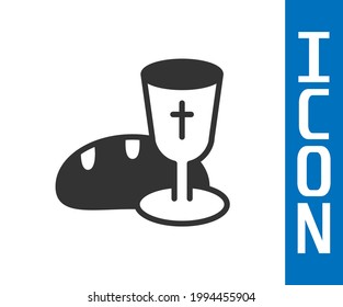 Goblet gris e icono del pan aislado en fondo blanco. Pan y copa de vino. Señal de la comunión.  Vector