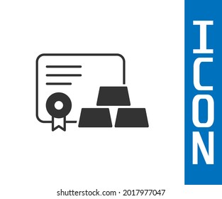 Barras de oro gris con icono de certificado aislado en fondo blanco. Concepto de negocio bancario.  Vector