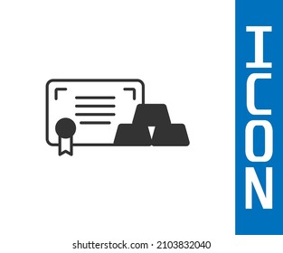 Barras de oro gris con icono de certificado aislado en fondo blanco. Concepto de negocio bancario.  Vector