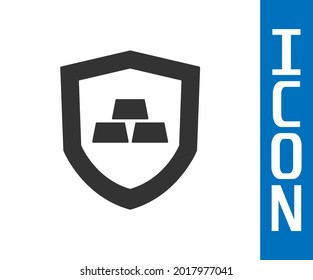 Grey Gold bars with shield icon isolated on white background. Banking business concept.  Vector