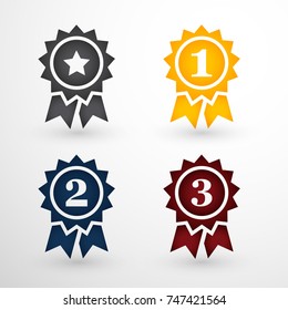 Grey Gold Blue and Red Award Badges Set, First Secon Third place