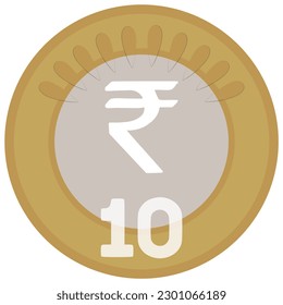 Grey and Gold Color 10 Rupee Coin Graphic Design